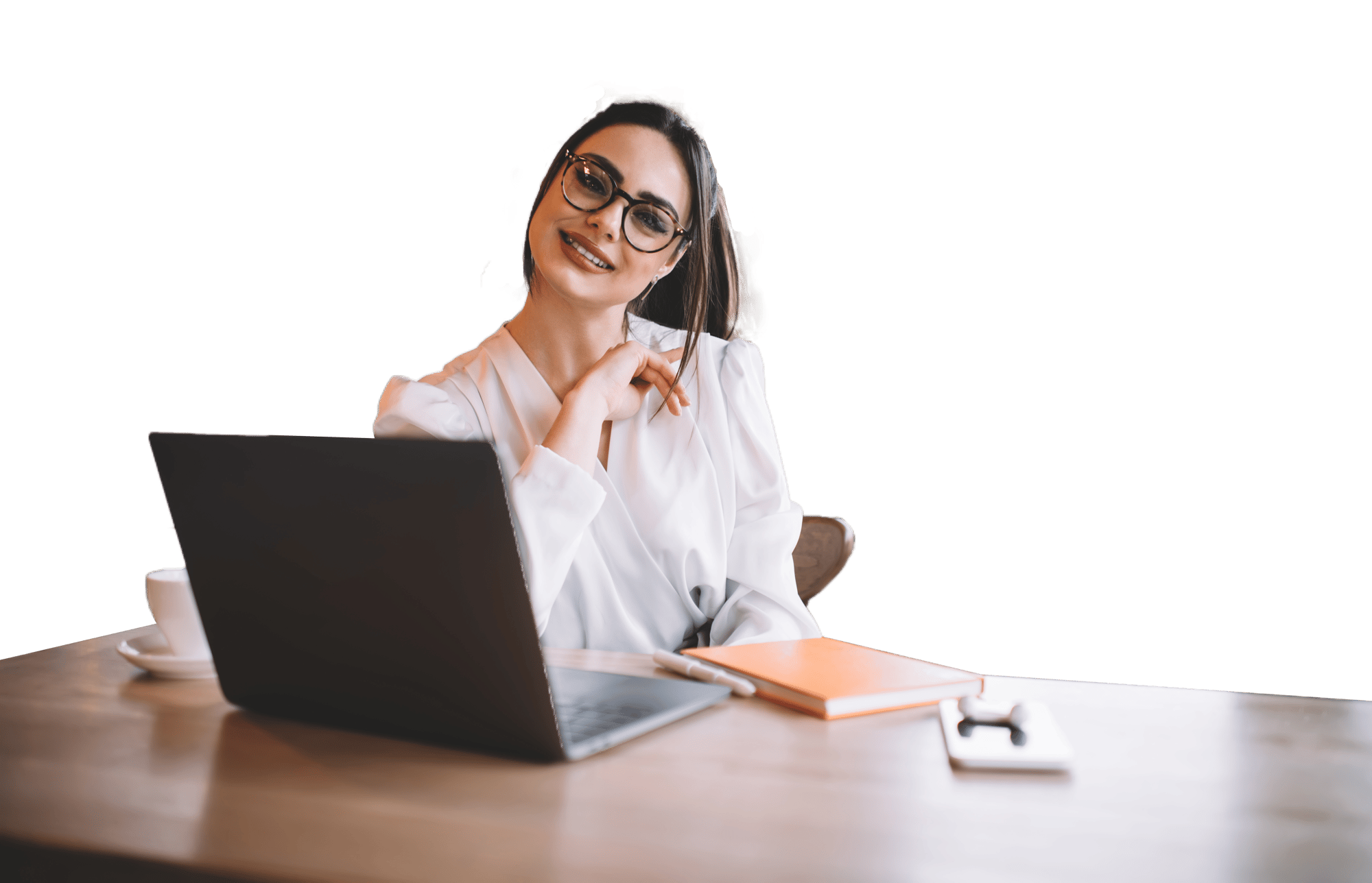 cheerful-businesswoman-browsing-laptop-in-cafe-2023-07-01-00-51-40-utc